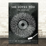 The Beatles She Loves You Grunge Grey Vinyl Record Song Lyric Wall Art Canvas Framed Print