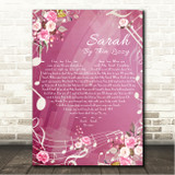 Thin Lizzy Sarah Pink Floral Music Notes Heart Song Lyric Wall Art Canvas Framed Print