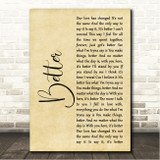 Tom Baxter Better Rustic Script Song Lyric Wall Art Canvas Framed Print