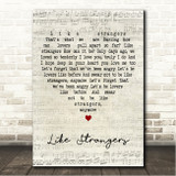 The Everly Brothers Like Strangers Script Heart Song Lyric Wall Art Canvas Framed Print