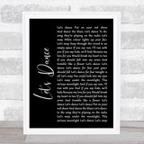 David Bowie Let's Dance Black Script Song Lyric Print