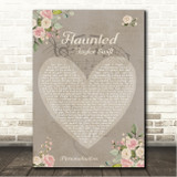 Taylor Swift Haunted Shabby Chic Floral Heart Grey Song Lyric Wall Art Canvas Framed Print
