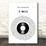 The Beatles I Will Vinyl Record Song Lyric Wall Art Canvas Framed Print