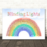 The Weeknd Blinding Lights Watercolour Rainbow & Clouds Song Lyric Wall Art Canvas Framed Print