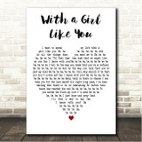 The Troggs With a Girl Like You White Heart Song Lyric Wall Art Canvas Framed Print