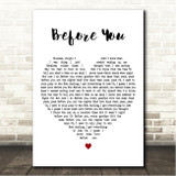 Tom Grennan Before You White Heart Song Lyric Wall Art Canvas Framed Print