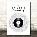 U2 In Gods Country Vinyl Record Song Lyric Wall Art Canvas Framed Print