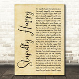 XTC Stupidly Happy Rustic Script Song Lyric Wall Art Canvas Framed Print