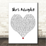 Zach Bryan Shes Alright White Heart Song Lyric Wall Art Canvas Framed Print