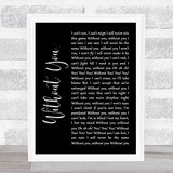 David Guetta Without You Black Script Song Lyric Wall Art Print