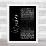 James Blunt Monsters Black Script Song Lyric Wall Art Print