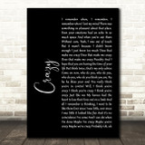 Gnarls Barkley Crazy Black Script Song Lyric Print