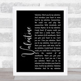 The Beautiful South Valentine Black Script Song Lyric Print