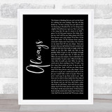 Bon Jovi Always Black Script Song Lyric Quote Print