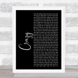 Aerosmith Crazy Black Script Song Lyric Music Art Print
