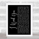Faith Hill and Tim McGraw I Need You Black Script Song Lyric Music Art Print