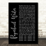 The Beatles Paperback Writer Black Script Song Lyric Quote Print
