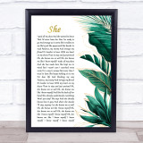 Ed Sheeran She Gold Green Botanical Leaves Side Script Song Lyric Print
