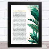 Celine Dion Because You Loved Me Gold Green Botanical Leaves Side Script Song Lyric Music Art Print