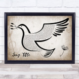 Any Song Custom Vintage Dove Bird Personalised Lyrics Print