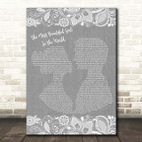 Prince The Most Beautiful Girl In The World Grey Burlap & Lace Song Lyric Print