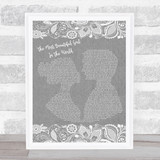 Prince The Most Beautiful Girl In The World Grey Burlap & Lace Song Lyric Print