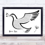 Coldplay Green Eyes Black & White Dove Bird Song Lyric Music Art Print