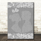 Lionel Richie Hello Grey Burlap & Lace Song Lyric Music Art Print