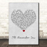 Elvis Presley I'll Remember You Grey Heart Song Lyric Print