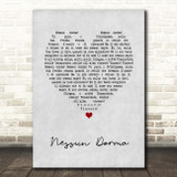Andrea Bocelli Nessun Dorma Grey Heart Song Lyric Print
