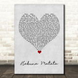 Elton John Jimmy Cliff Hakuna Matata Grey Heart Song Lyric Wall Art Print