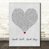 Florida Georgia Line Good Girl, Bad Boy Grey Heart Song Lyric Wall Art Print