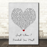 Randy VanWarmer Just When I Needed You Most Grey Heart Song Lyric Wall Art Print
