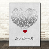 Charles Dumont Les Amants Grey Heart Song Lyric Quote Music Print