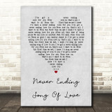 New Seekers Never ending song of love Grey Heart Song Lyric Quote Music Print