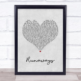 The Killers Runaways Grey Heart Song Lyric Quote Music Print