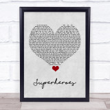 The Script Superheroes Grey Heart Song Lyric Quote Music Print
