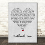 Westlife Without You Grey Heart Song Lyric Quote Music Print