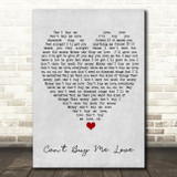 Can't Buy Me Love The Beatles Grey Heart Song Lyric Quote Print