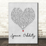 David Bowie Space Oddity Grey Heart Song Lyric Quote Print