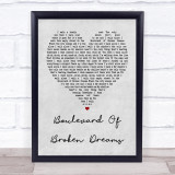 Green Day Boulevard Of Broken Dreams Grey Heart Song Lyric Quote Print
