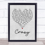 Patsy Cline Crazy Grey Heart Song Lyric Quote Print