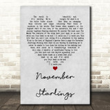 Trembling Blue Stars November Starlings Grey Heart Song Lyric Quote Print