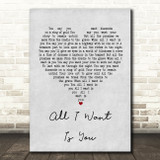 U2 All I Want Is You Grey Heart Song Lyric Quote Print