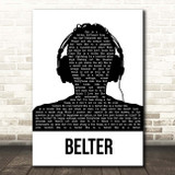 Gerry Cinnamon Belter Black & White Man Headphones Song Lyric Print