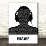 Twenty One Pilots Migraine Black & White Man Headphones Song Lyric Wall Art Print