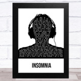 Faithless Insomnia Black & White Man Headphones Song Lyric Music Art Print