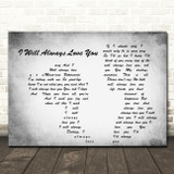 Whitney Houston I Will Always Love You Man Lady Couple Grey Song Lyric Print