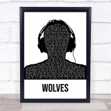 One Direction Wolves Black & White Man Headphones Song Lyric Quote Music Print