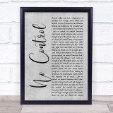 One Direction No Control Grey Rustic Script Song Lyric Print